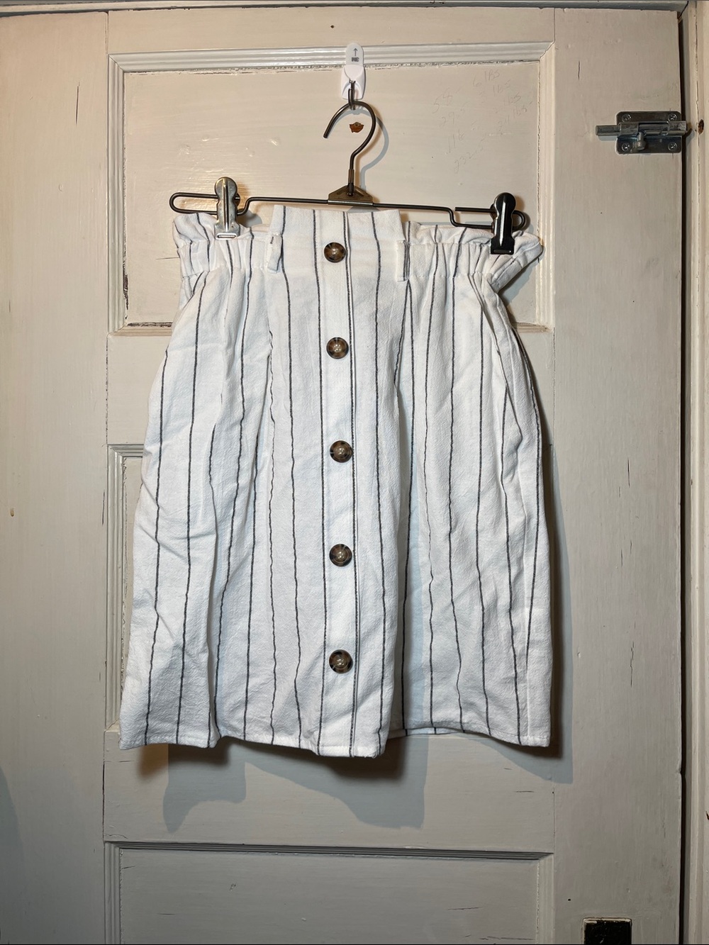 White Striped Button-Front Skirt